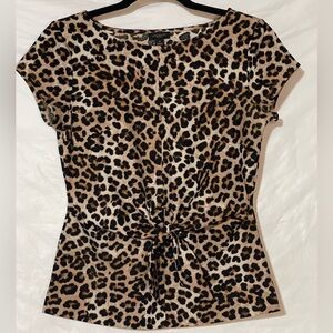 Ann Taylor Factory Leopard Print Tie-Front Short Sleeve Top - Brown & Black